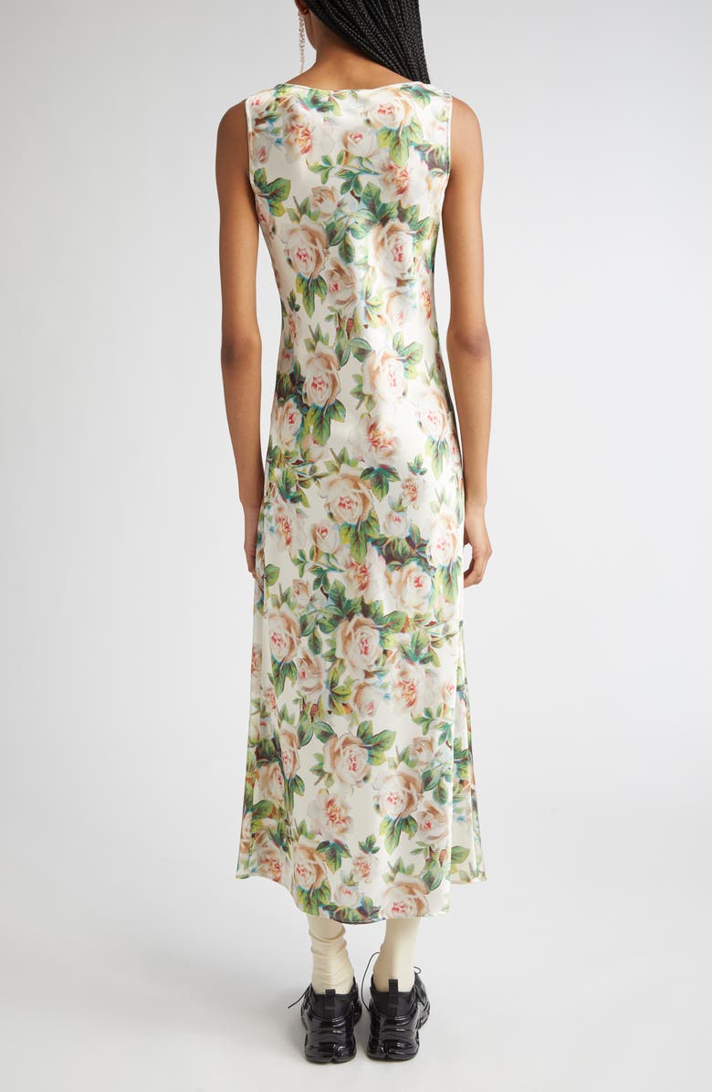 Simone Rocha Floral Print Scoop Neck Satin Dress, Alternate, color, Rose