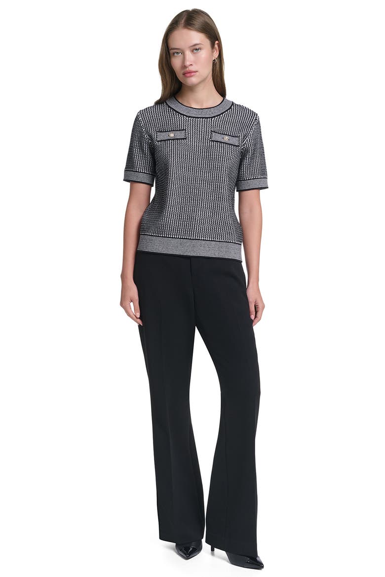 Short Sleeve Sweater, Alternate, color, BLACK/ SOFT WHITE