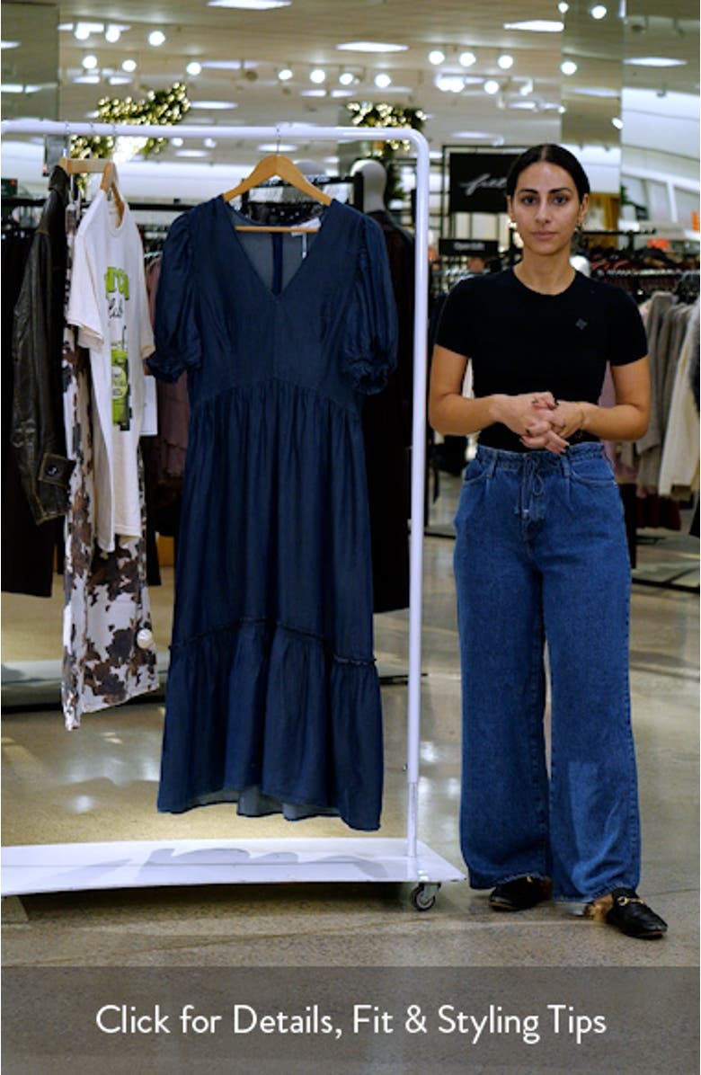 Steele Puff Sleeve Tiered Chambray Midi Dress, sales video thumbnail