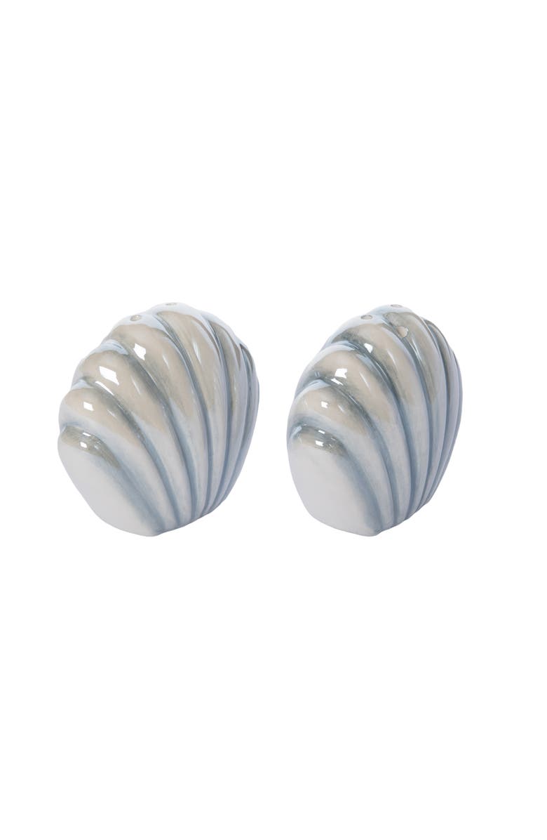 Transpac Dolomite Seashell Salt and Pepper Set of 2 Blue for Spring Serving and Entertaining, Alternate, color, Multicolored