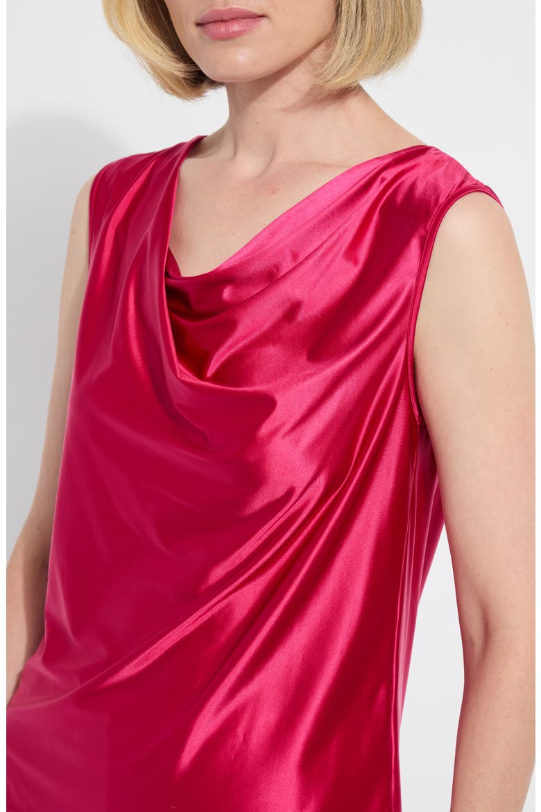 Freida Draped Sleeveless Satin Top, Alternate, color, CHERRY