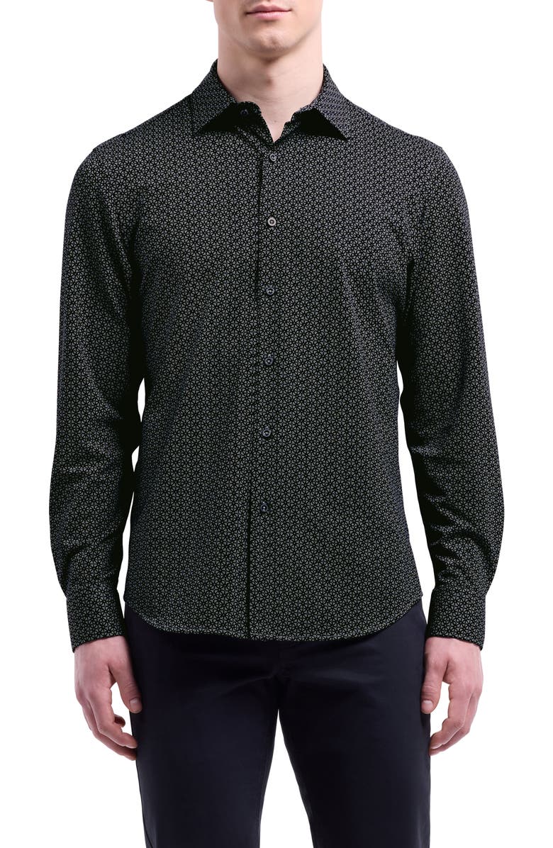 Bugatchi James OoohCotton<sup>®</sup> Geo Print Button-Up Shirt, Main, color, Black