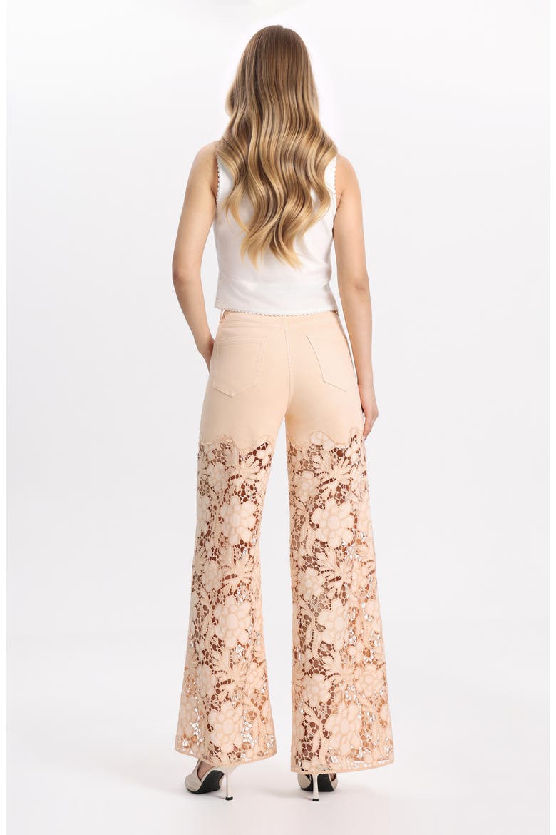 Crystal Embellished Lace Wide Leg Jeans, Alternate, color, APRICOT