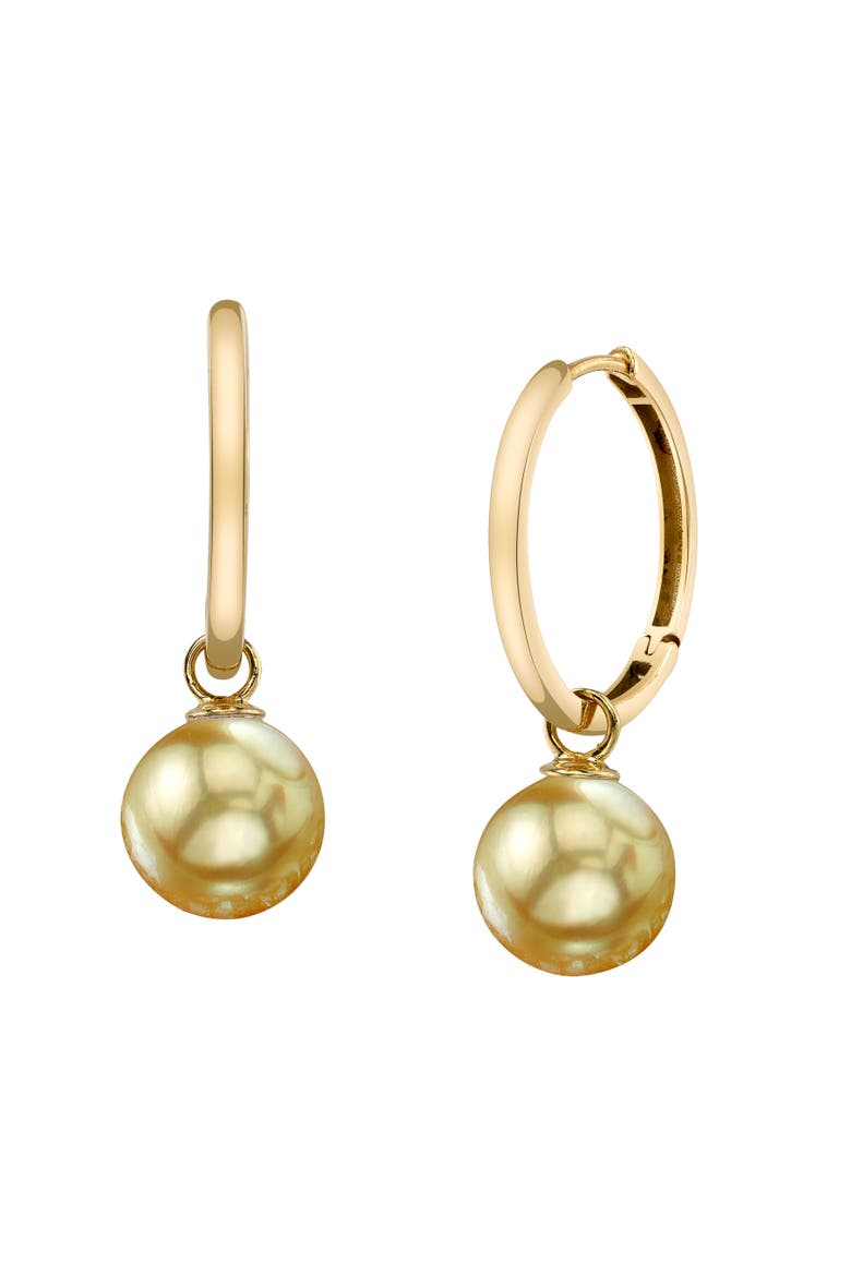 14K Gold Golden South Sea Pearl Hoop Galilea Earrings, Main, color, Yellow Gold