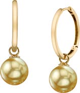 The Pearl Source 14K Gold Golden South Sea Pearl Hoop Galilea Earrings
