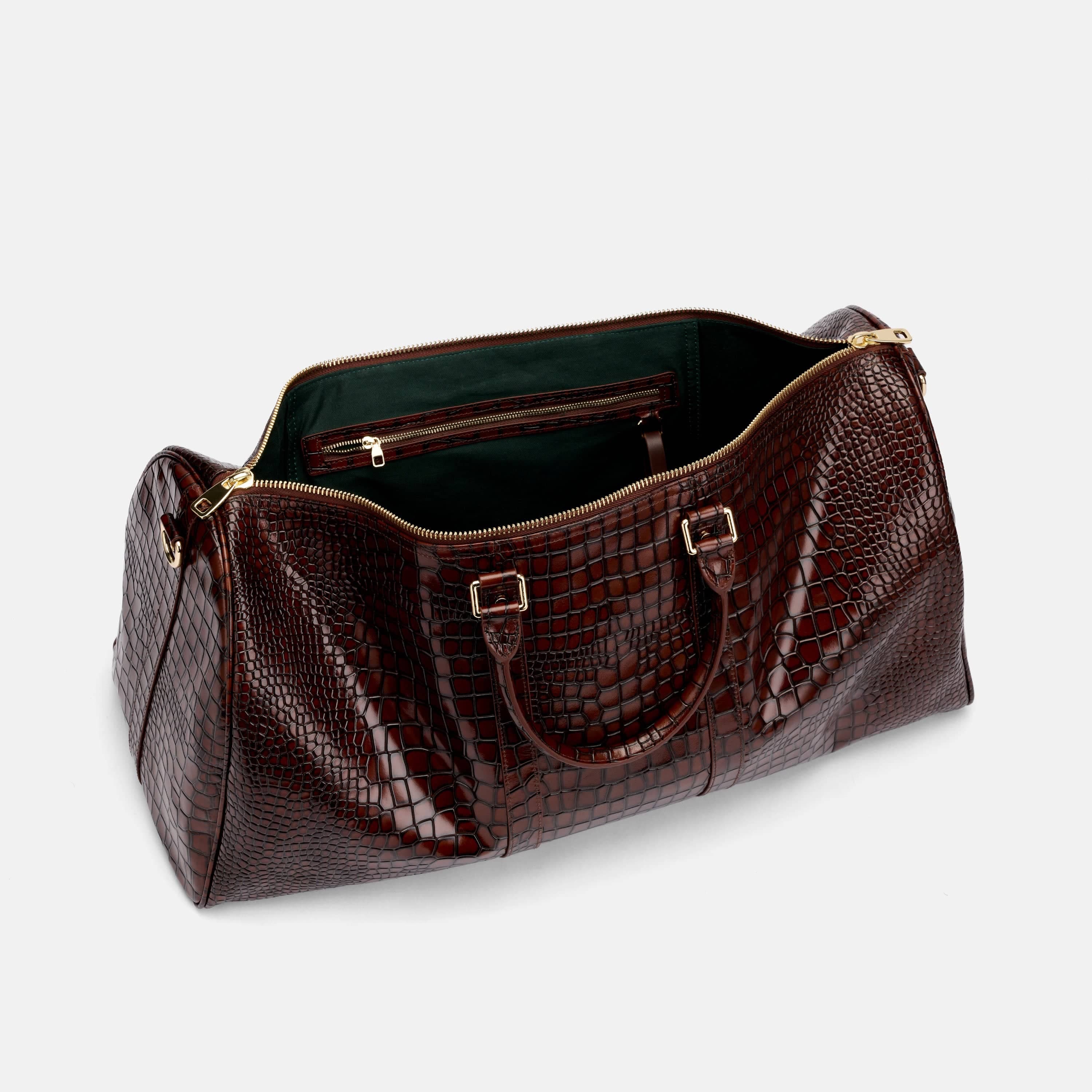 Large Weekender Duffle Bag, Alternate, color, Brown Croc