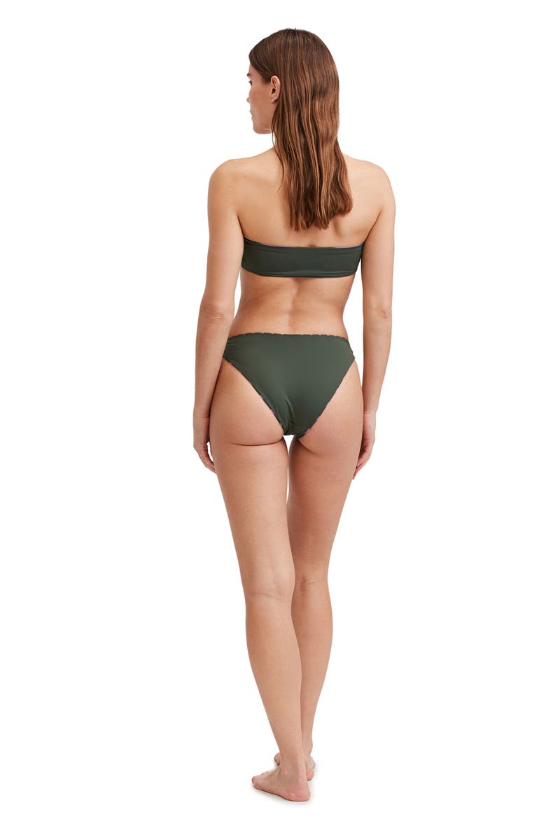Striped print bandeau bra swim top, Alternate, color, DARK OLIVE