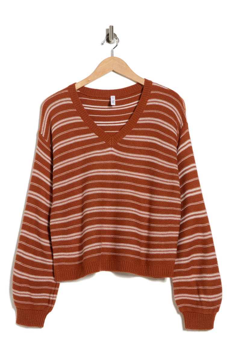 Bubble Hem Long Sleeve Sweater, Alternate, color, BRICK/ IVORY
