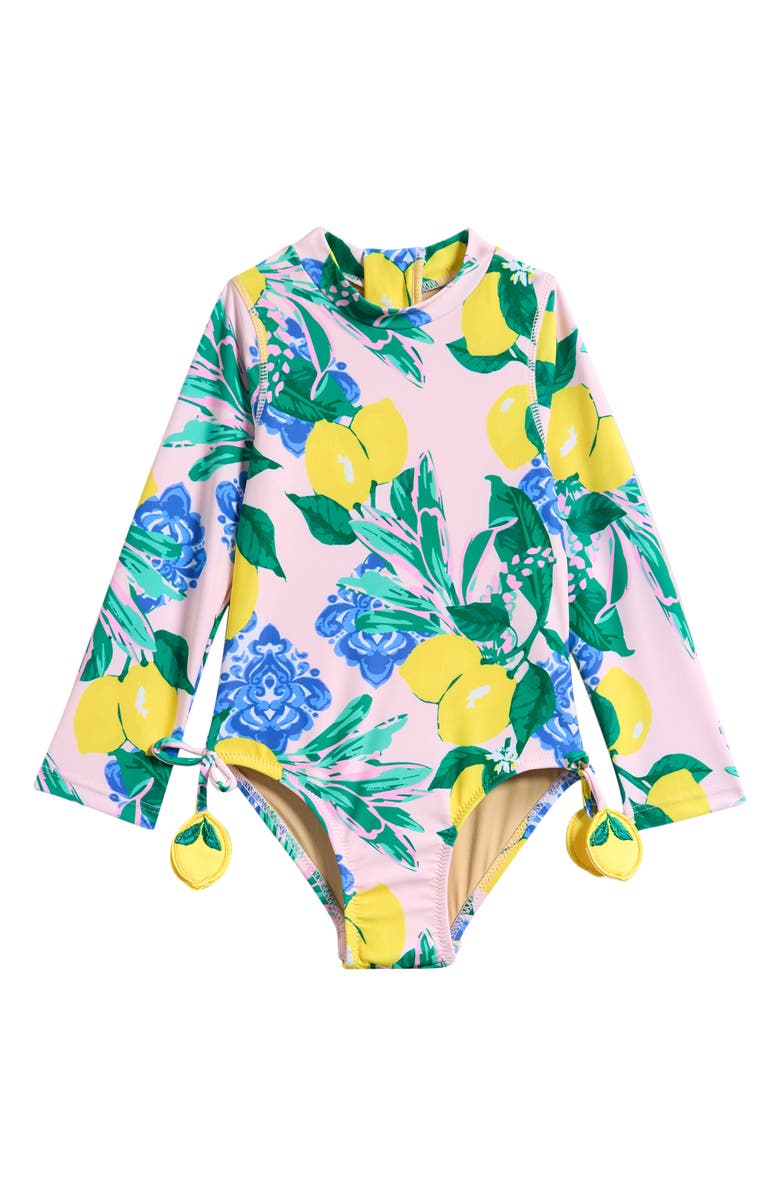 Shade Critters Kids' Santorini Citrus Long Sleeve One-Piece Rashguard Swimsuit, Main, color, Blue/ Yellow/ Pink Multi