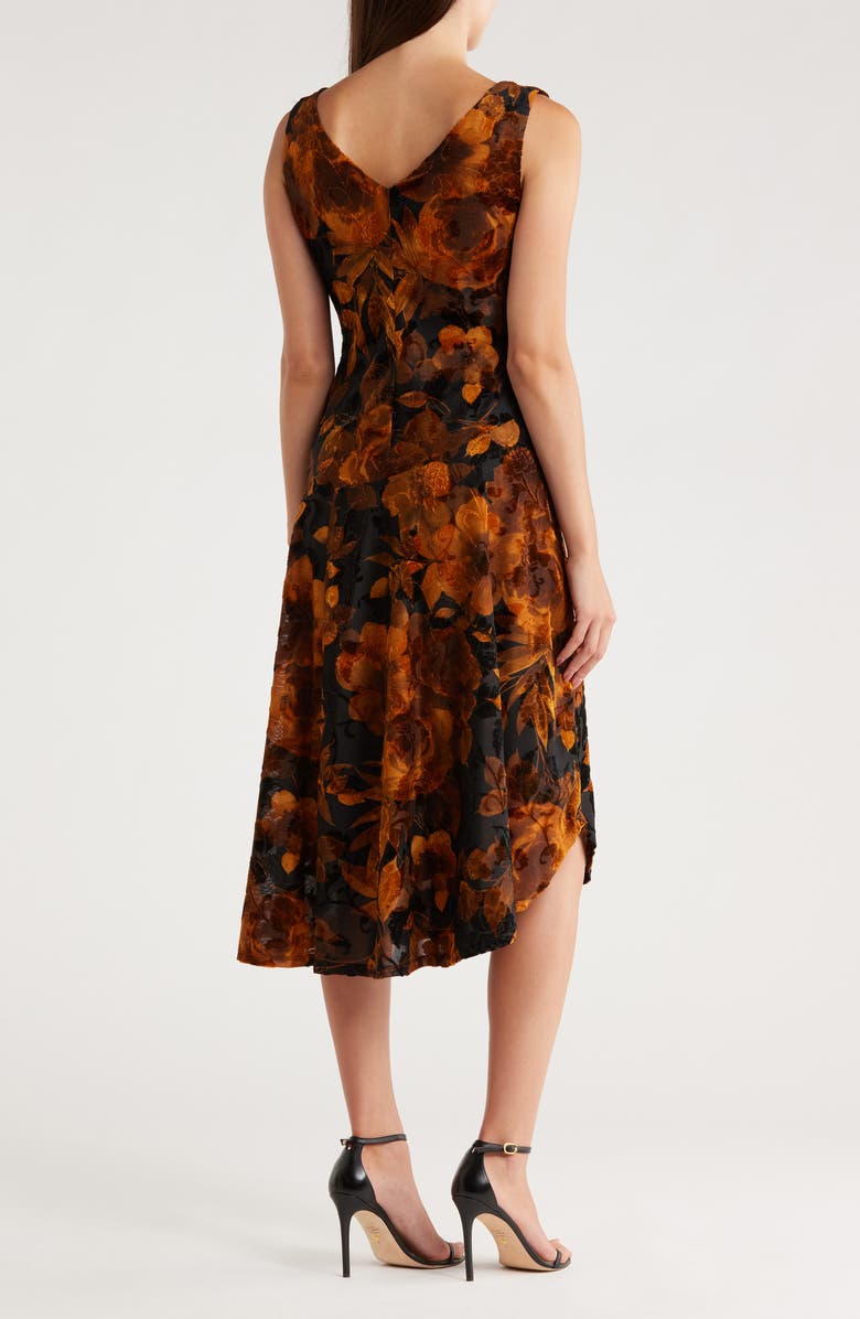 Connected Apparel Velvet Burnout Midi Dress, Alternate, color, Mustard