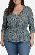 Liverpool Los Angeles Ruched Sleeve V-Neck Top