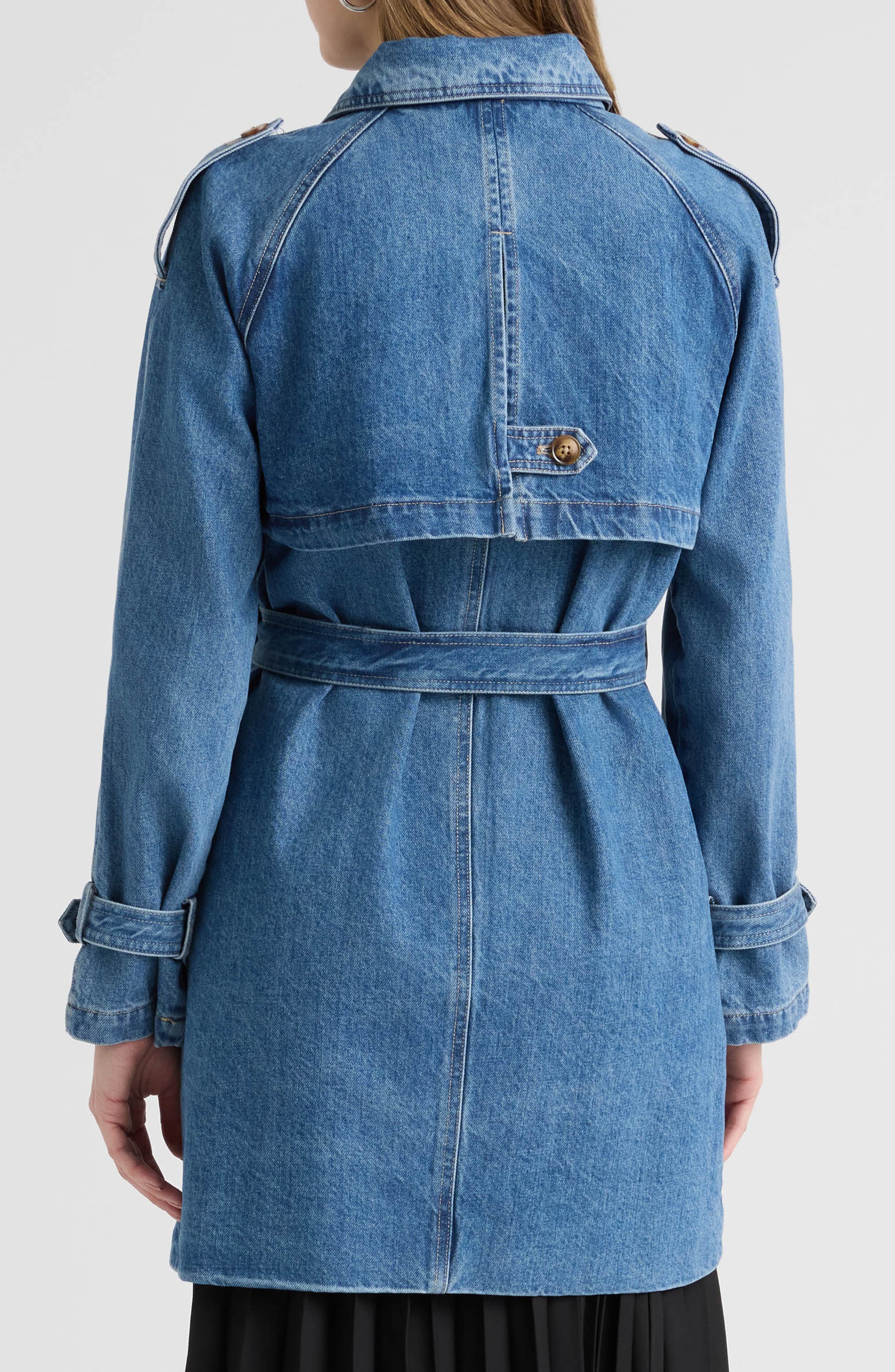 Belted Double Breasted Denim Trench Coat - image 2