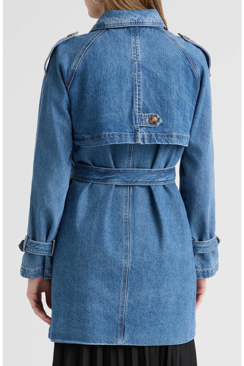 Belted Double Breasted Denim Trench Coat, Alternate, color, MEDIUM BLUE
