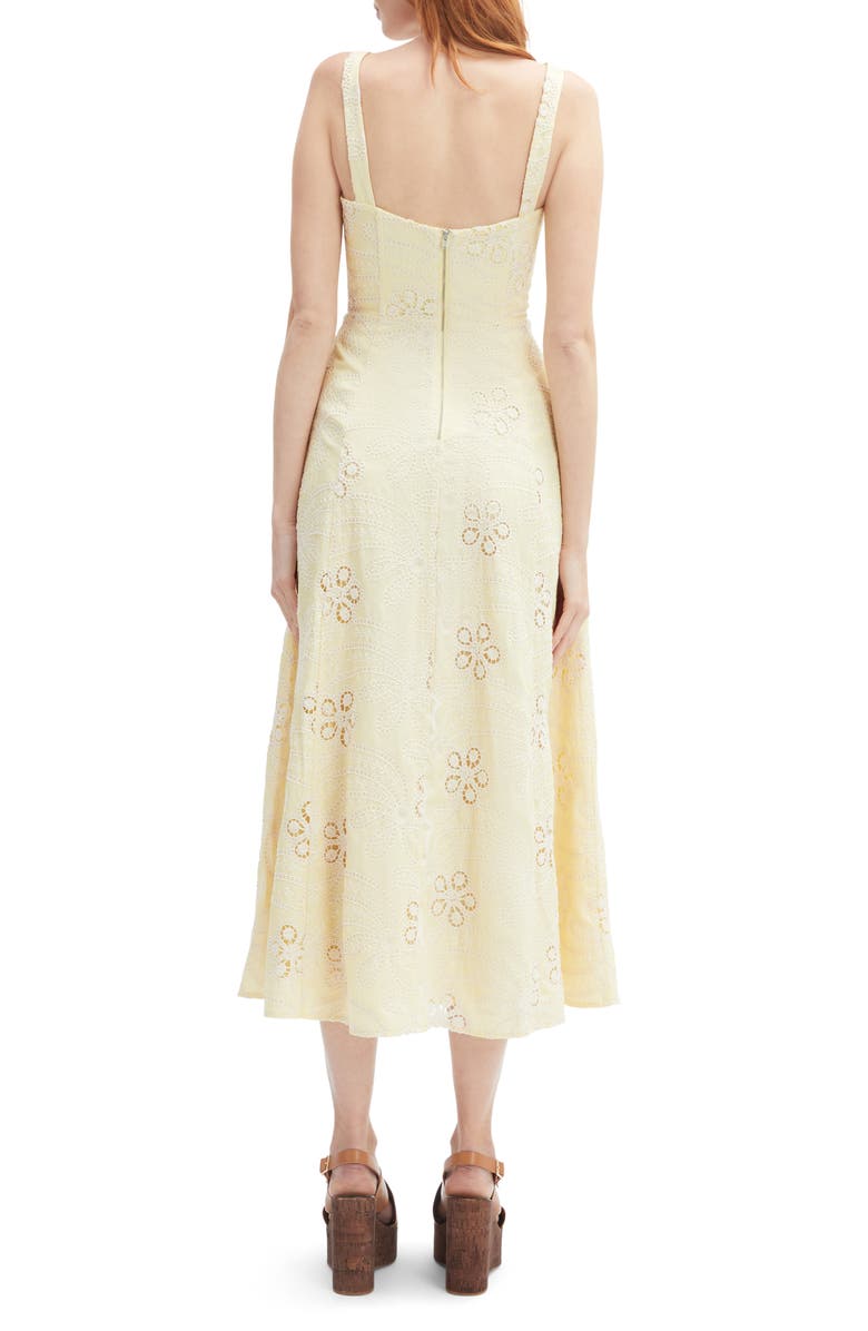 Bardot Lilah Floral Eyelet Lace Corset Midi Sundress, Alternate, color, Yellow Daisy