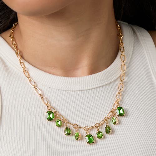 Jessica Simpson Green Gem Drop Charm Necklace In Green
