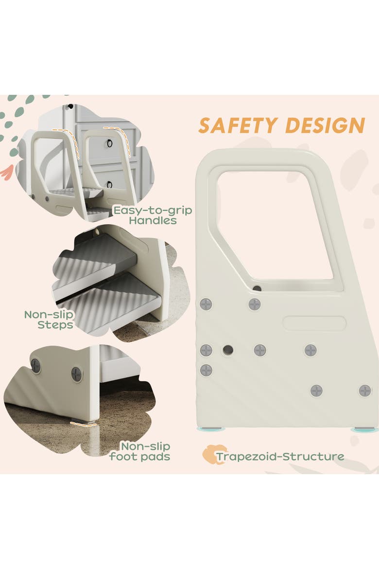 3-Step Kids Kitchen Stool Helper, Handles, Non-slip Surface, Foot Pads, Alternate, color, Gray