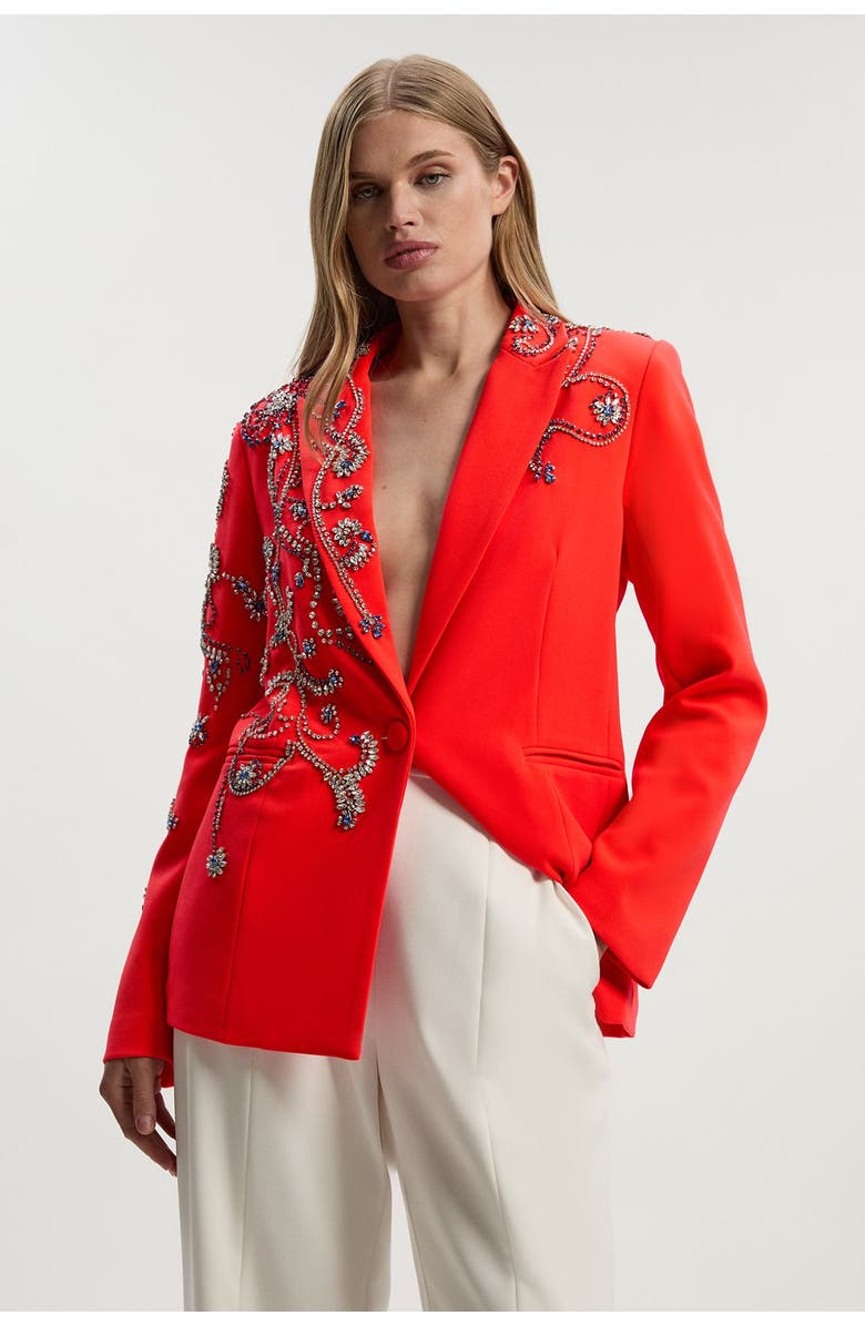Karen Millen Embellished Single Breasted Blazer, Main, color, Red
