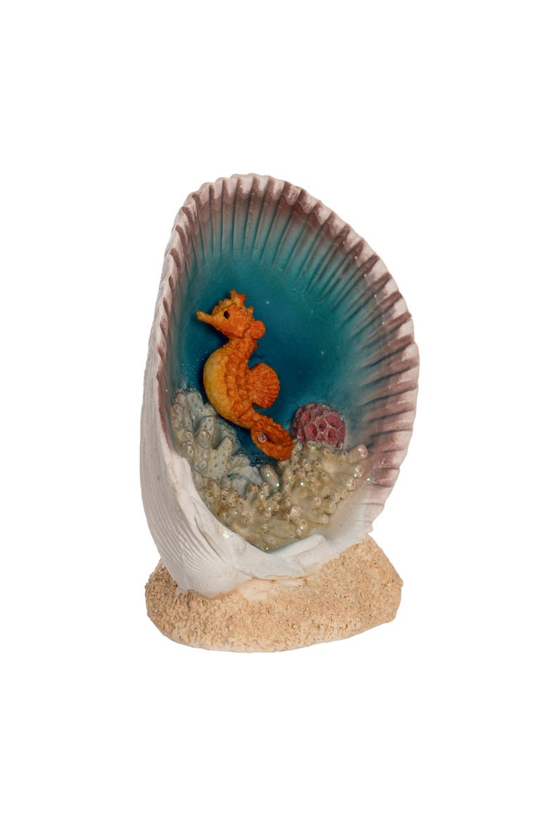 Seahorse In Seashell Figurine, Alternate, color, Red