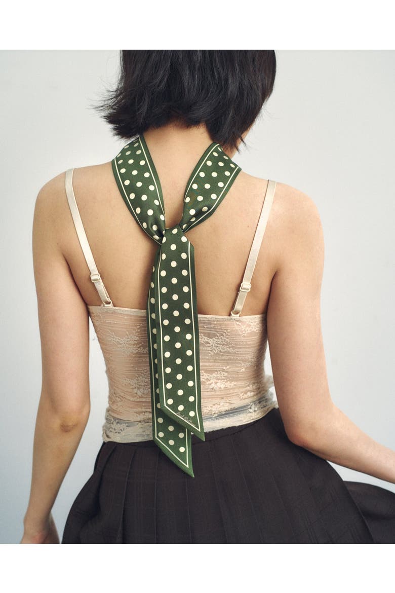 "Retro Polka" Silk Skinny Scarf, Alternate, color, Dark Green