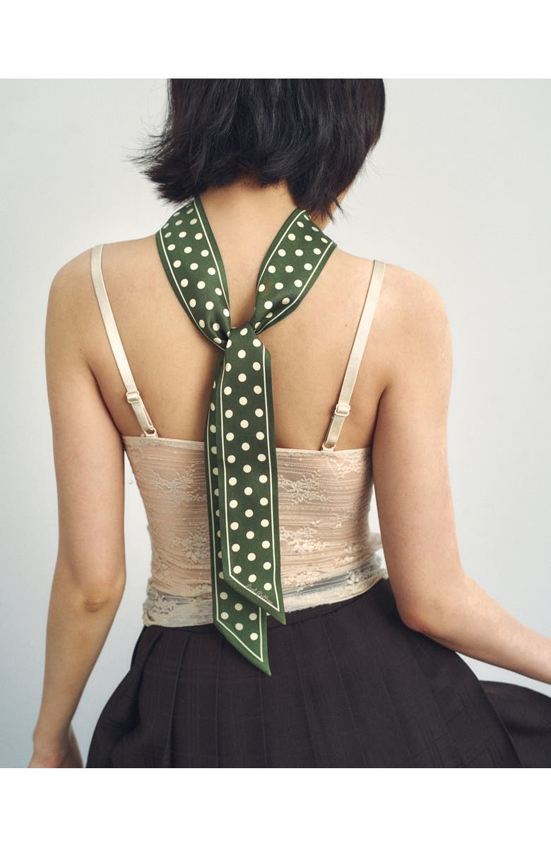 Lost Pattern "Retro Polka" Silk Skinny Scarf, Alternate, color, Dark Green