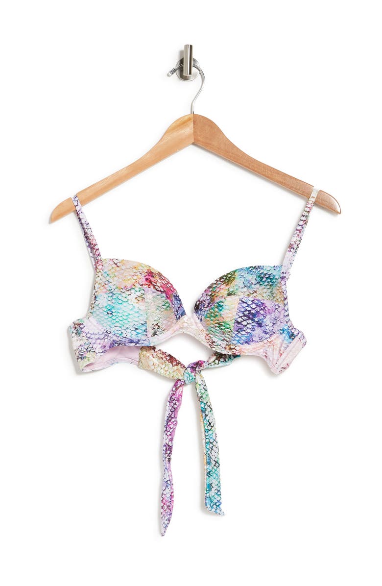 RACHEL Rachel Roy Luminous Snake Printed Bikini Top, Alternate, color,