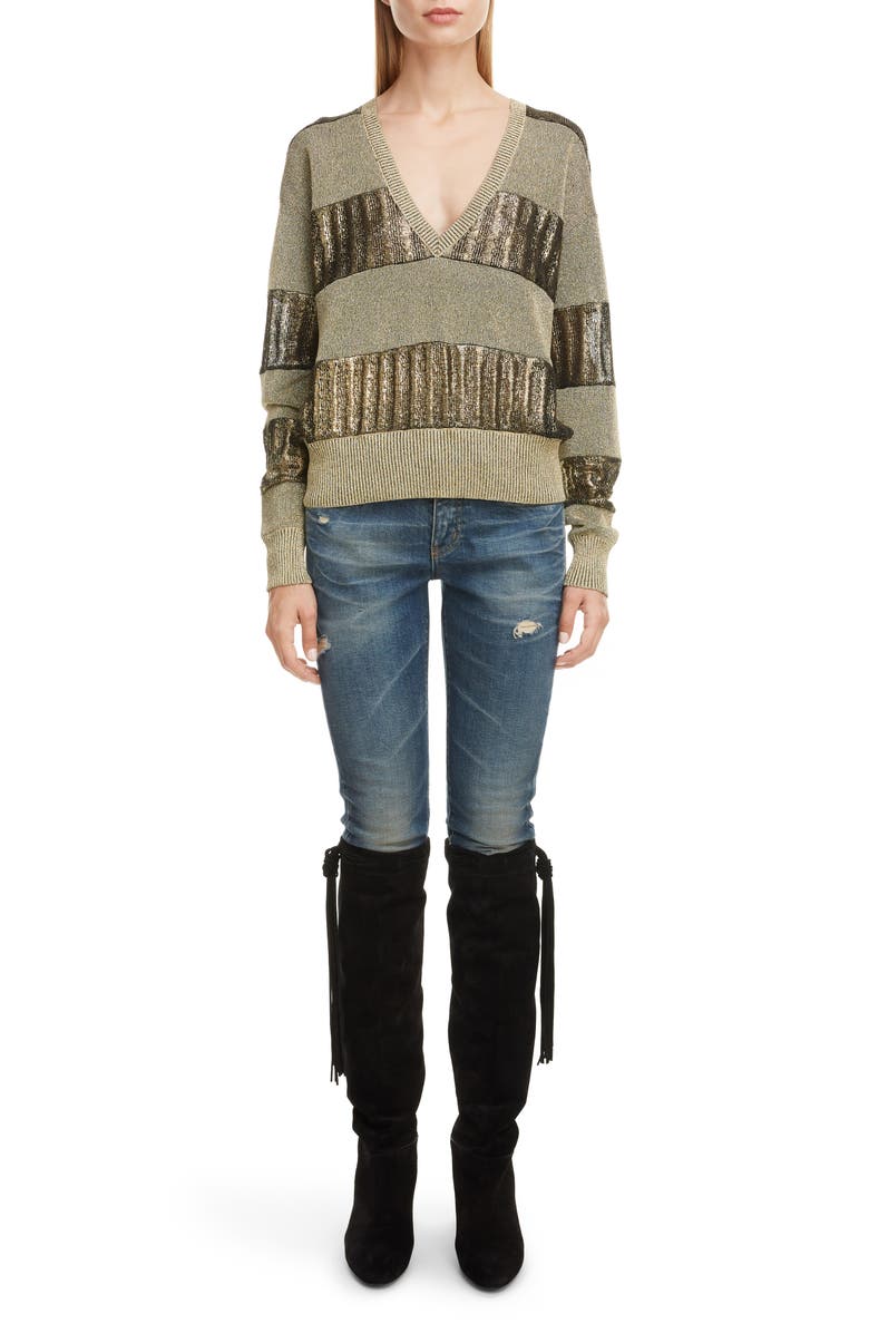 Saint Laurent Distressed Skinny Jeans, Alternate, color, 