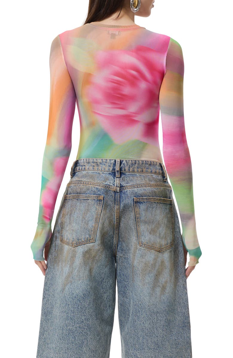 AFRM Kaylee Floral Print Long Sleeve Shirt, Alternate, color, Green Rose