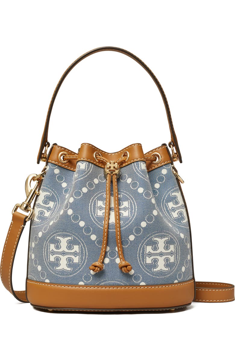 Tory Burch T Monogram Denim Bucket Bag, Main, color,
