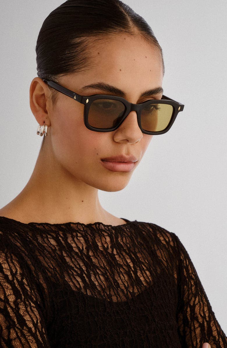 AIRE Zodiac 48mm Small Square Sunglasses, Alternate, color, Black / Moss Tint