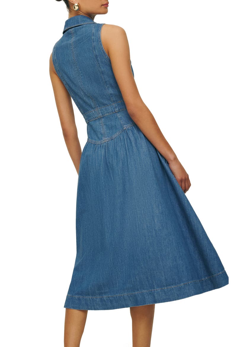 Reformation Ellison Sleeveless Button-Front Denim Midi Dress (Women)