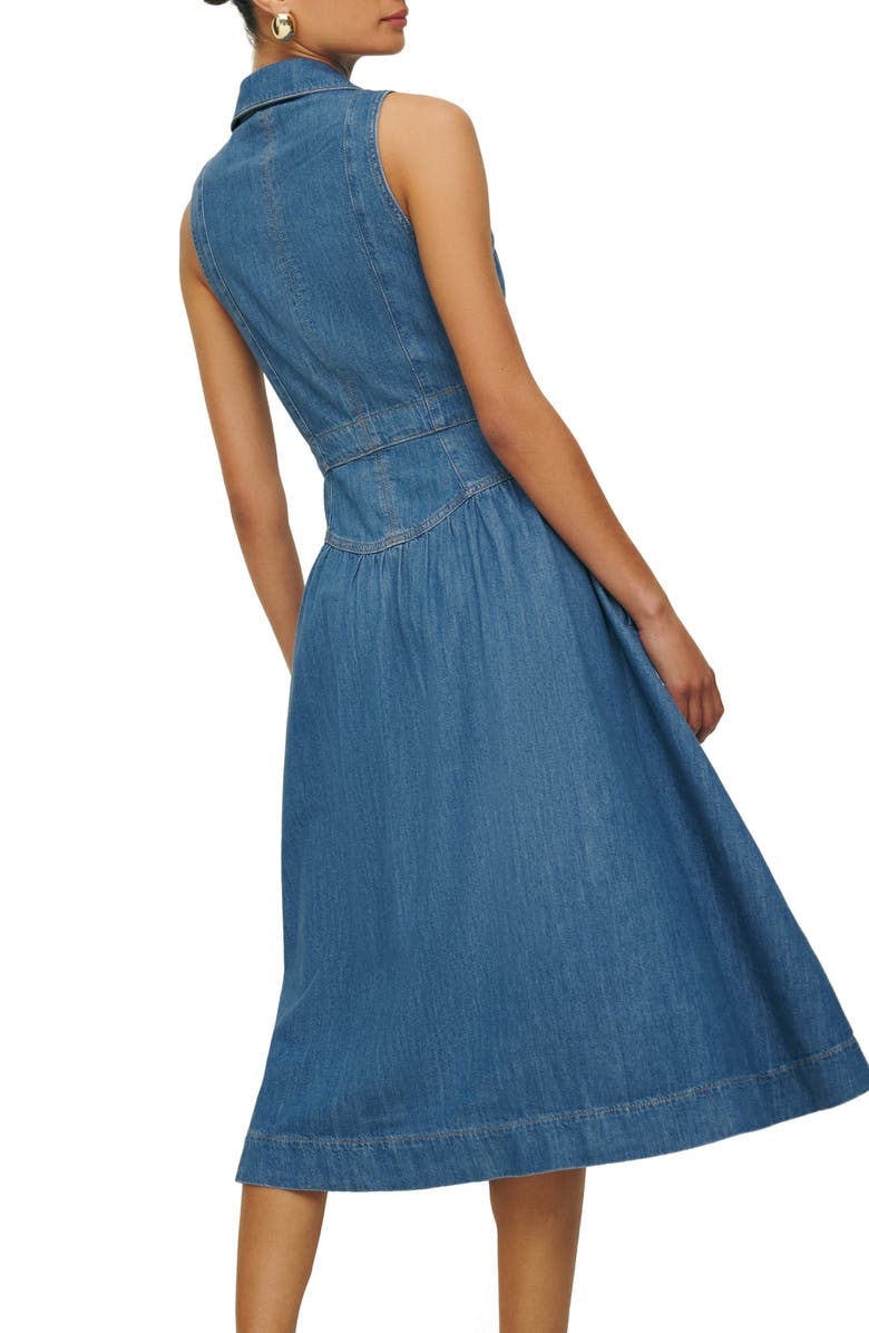 Reformation Ellison Sleeveless Button-Front Denim Midi Dress, Alternate, color, 