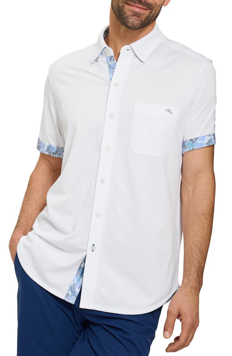 Tommy Bahama San Lucio Valega Happy Hour IslandZone<sup>®</sup> Short Sleeve Cotton Blend Button-Up Shirt, Main, color, White