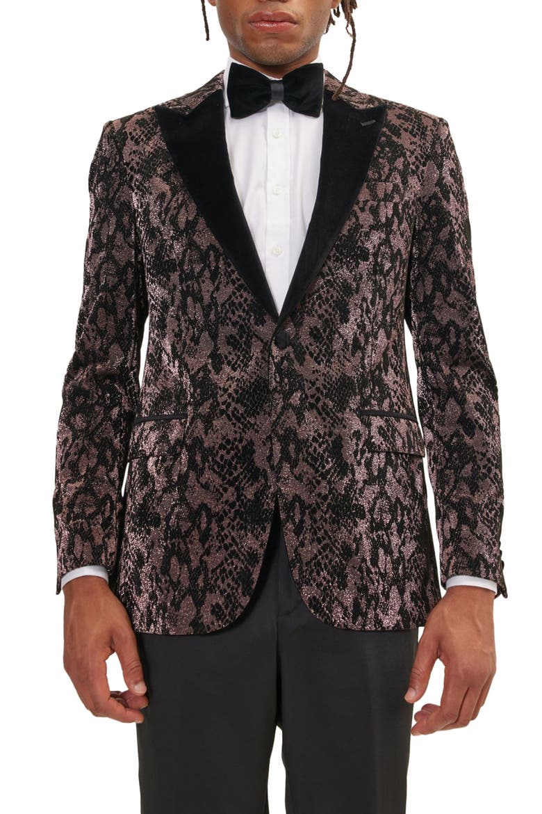 Metallic Velvet Flocking Tuxedo Jacket, Main, color, COPPER