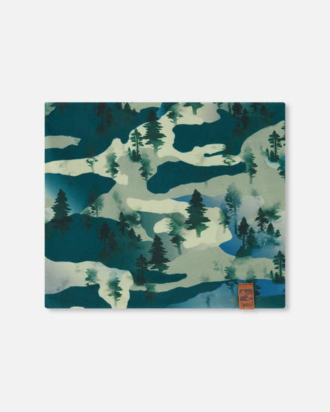 Boy's Printed Neck Tube Forest Green With Black Pines