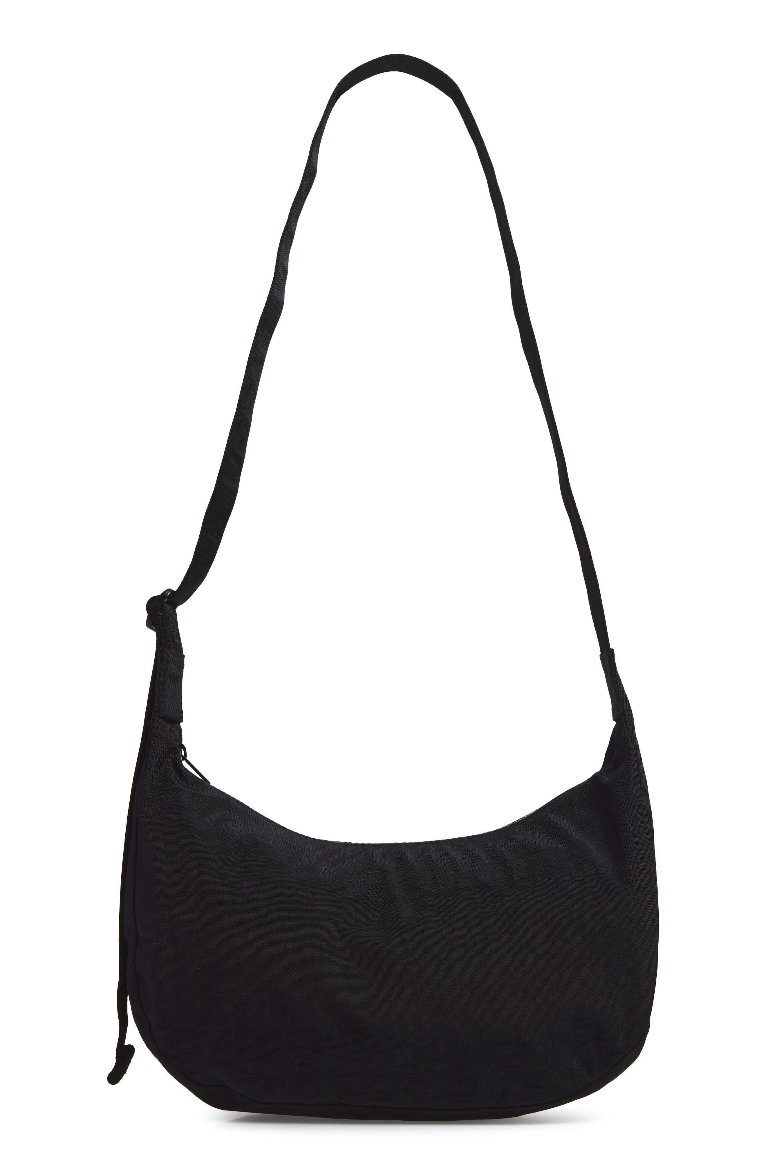 Medium Crescent Recycled Nylon Crossbody Bag, Main, color, BLACK