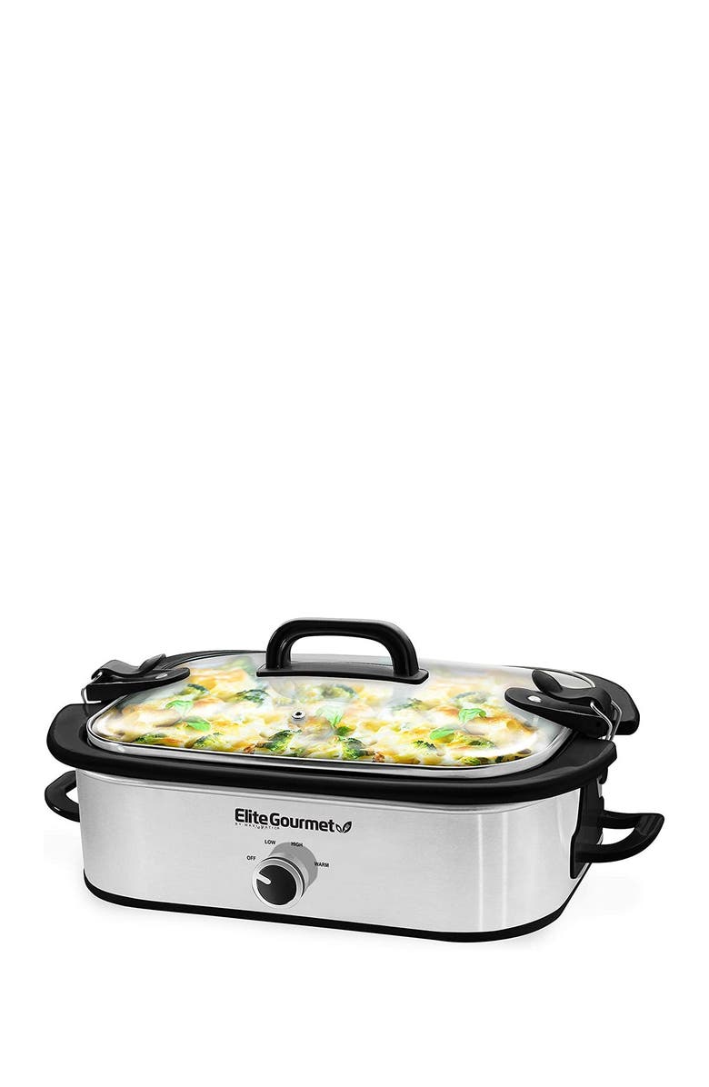 MAXI-MATIC Elite Gourmet 3.5Qt. Casserole Slow Cooker with Locking Lid, Stainless Steel, Alternate, color, 