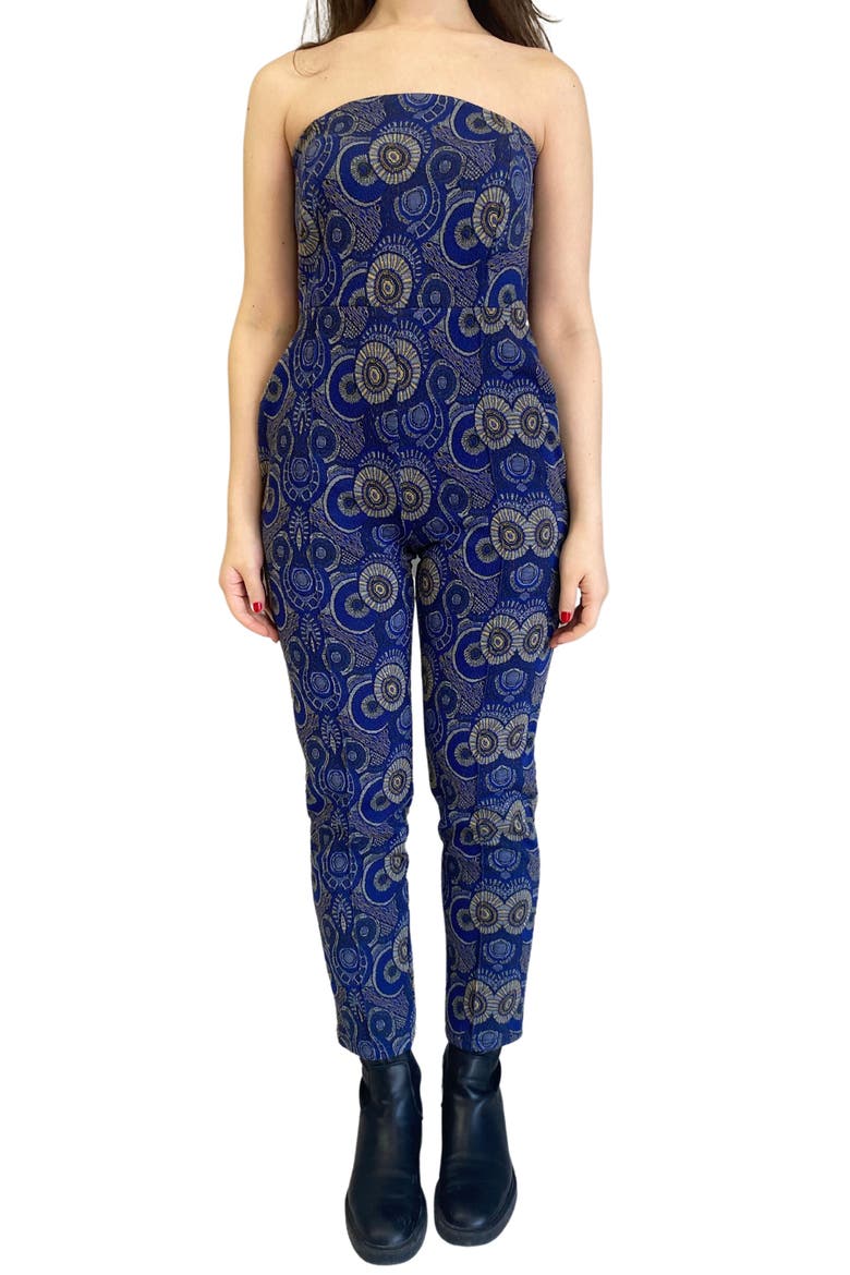 Conakry Jacquard Strapless Jumpsuit, Main, color, BLUE