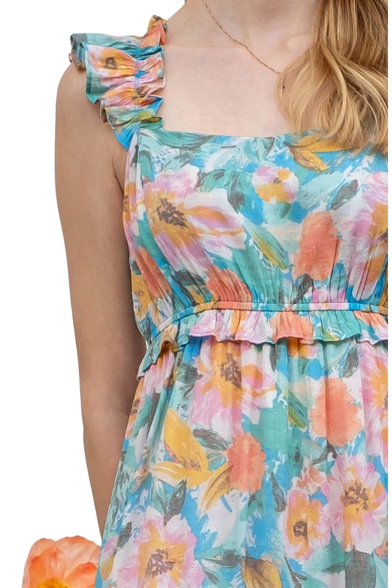 Floral Midi Sundress, Alternate, color, AQUA MULTI
