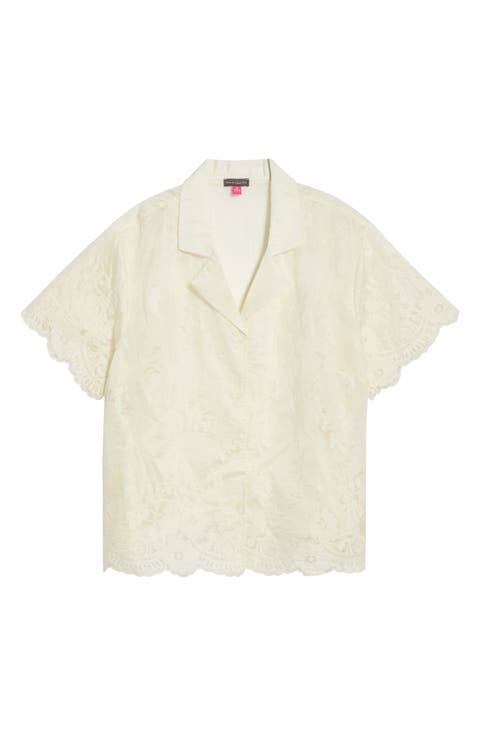 Scallop Hem Lace Button-Up Shirt