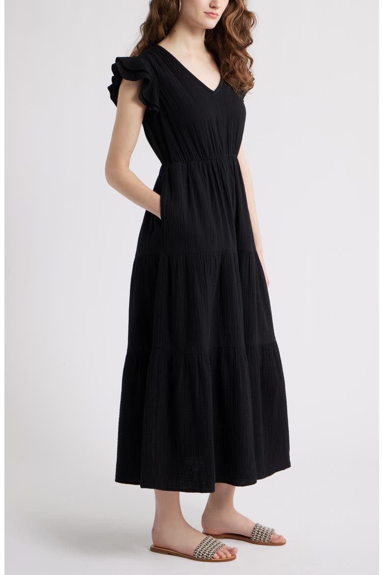V-Neck Ruffle Maxi Dress, Alternate, color, BLACK