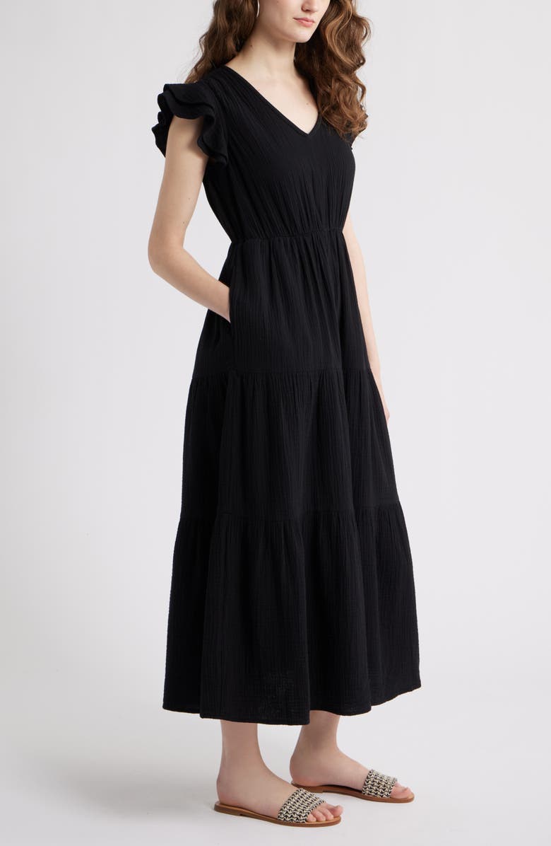 Caslon<sup>®</sup> V-Neck Ruffle Maxi Dress, Alternate, color, Black