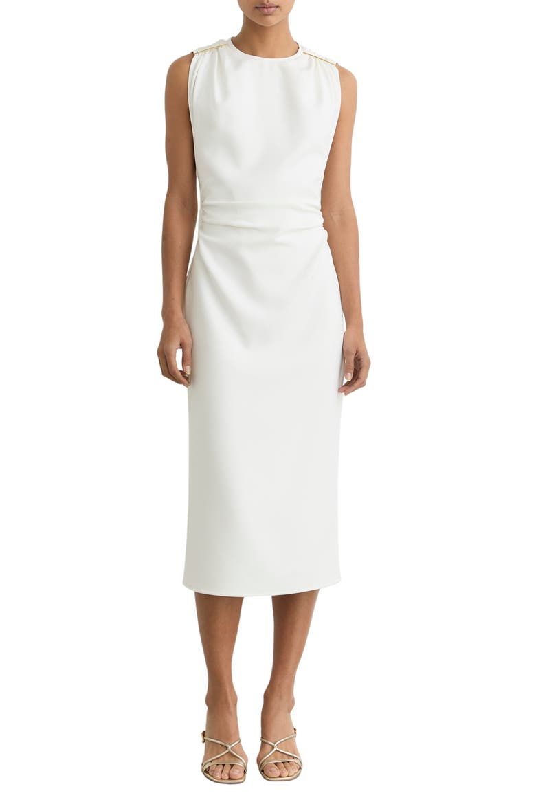 Bronte Ruched Sleeveless Midi Dress, Main, color, IVORY
