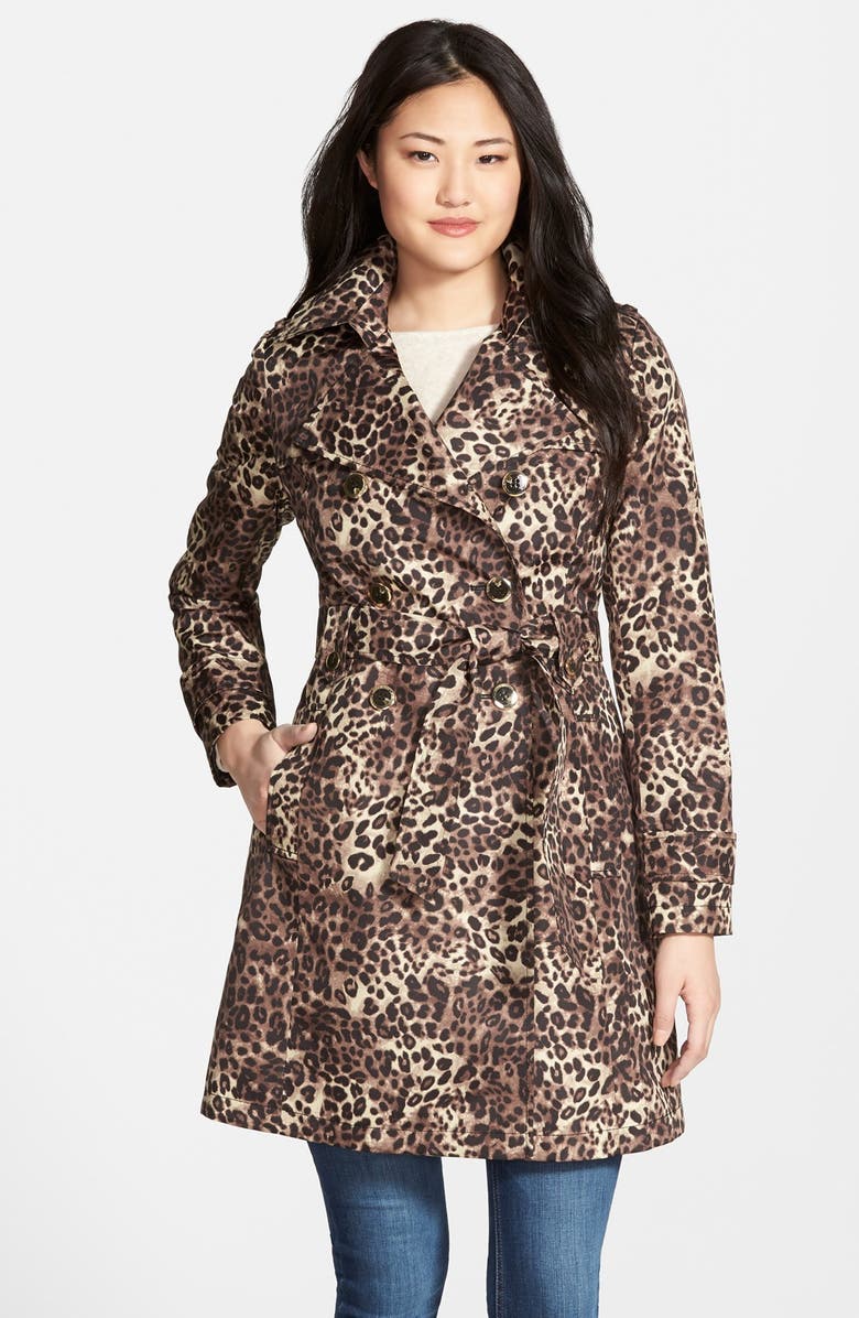 Via Spiga Animal Print Double Breasted Trench Coat, Main, color, 