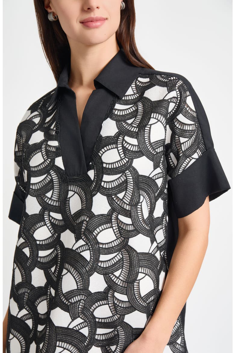 Mixed Media Lace Shift Dress, Alternate, color, BLACK/ WHITE
