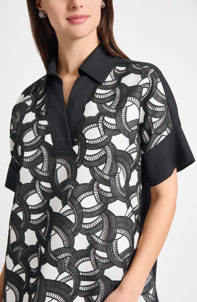 Ming Wang Mixed Media Lace Shift Dress, Alternate, color, Black/ White