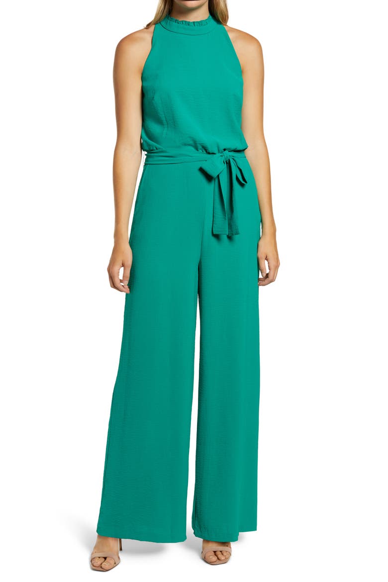Sleeveless Ruffle Neck Jumpsuit, Main, color, GREEN
