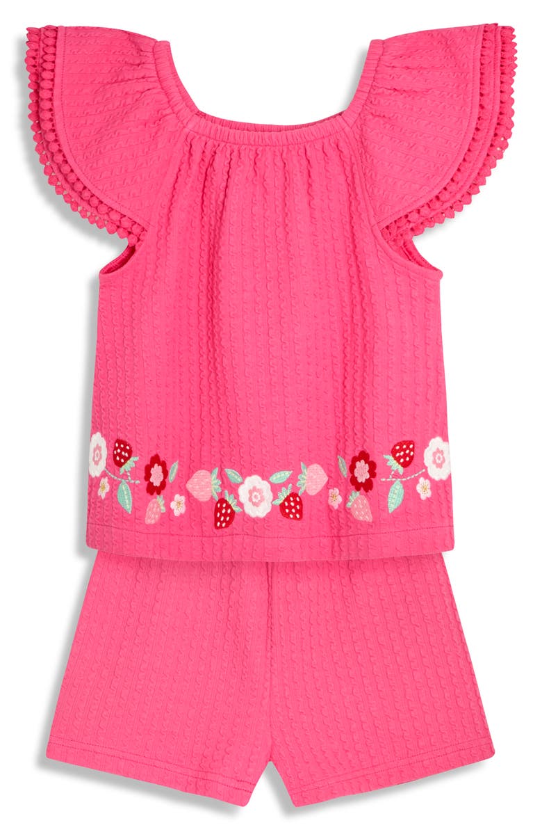 JOJO MAMAN BEBE Embroidered Frill Sleeve T-Shirt & Shorts Set, Main, color, Pink