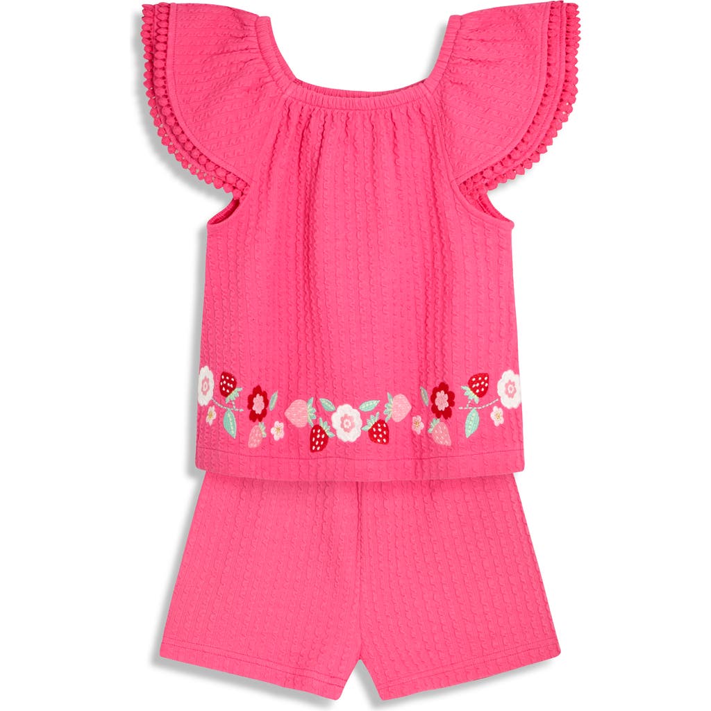 Jojo Maman Bébé Jojo Maman Bebe Embroidered Frill Sleeve T-shirt & Shorts Set In Pink