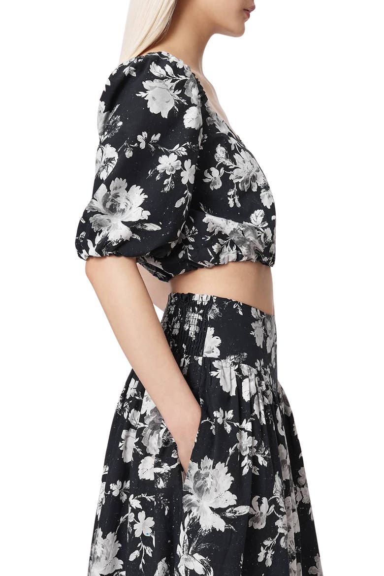 Levy Floral Print Crop Top, Alternate, color, JARDINA MONO BLACK