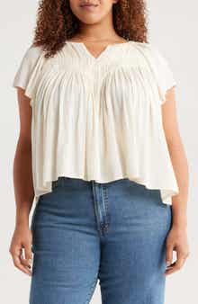 Treasure & Bond Shirred Raglan Sleeve Gauze Top
